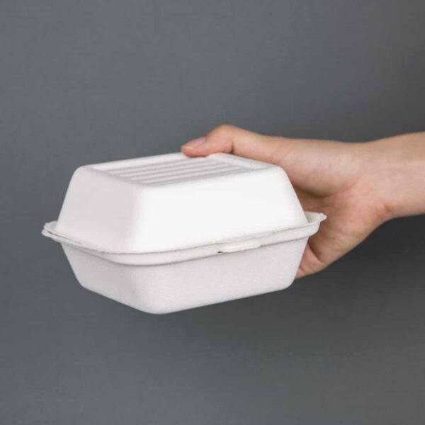 Fiesta Compostable Bagasse Burger Boxes with Bottom Ridges 153mm (Pack of 500) - Image 4