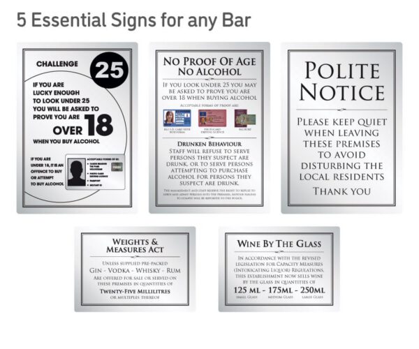 Essential Modern Bar Licensing Sign Pack - Silver - Image 5