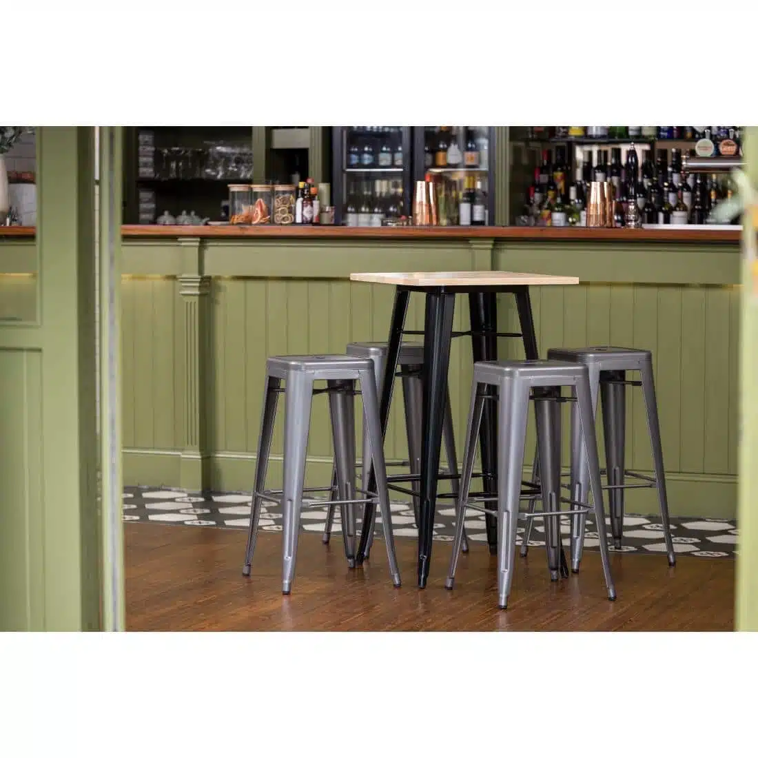 Bolero Bistro Bar Table with Wooden Top Black - Image 11