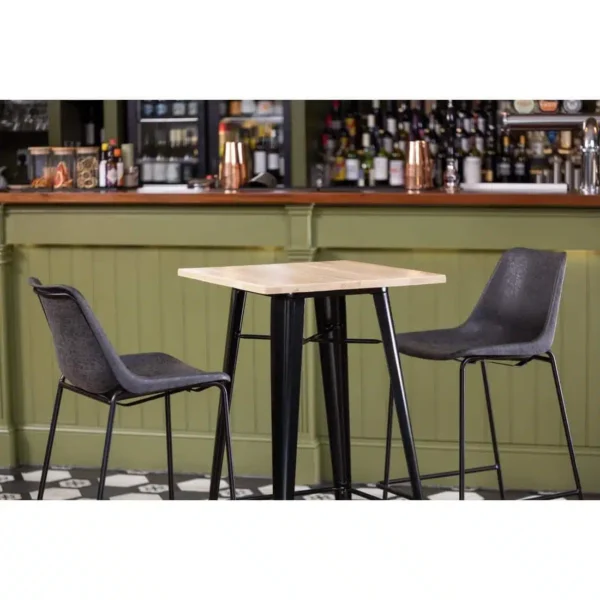 Bolero Bistro Bar Table with Wooden Top Black - Image 12