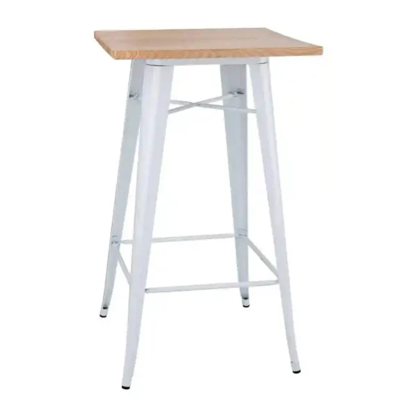Bolero Bistro Bar Table with Wooden Top White (Single) - Image 1