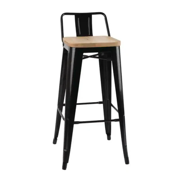 Bolero Bistro Backrest High Stools with Wooden Seat Pad Black (Pack of 4) - Image 1