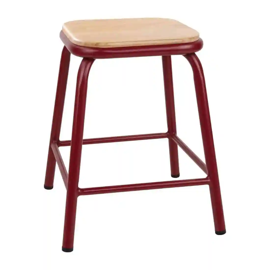Bolero Cantina Low Stools with Wooden Seat Pad Wine Red (Pack of 4) - Image 1