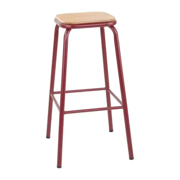 Bolero Cantina High Stools with Wooden Seat Pad Wine Red (Pack of 4) - Image 1