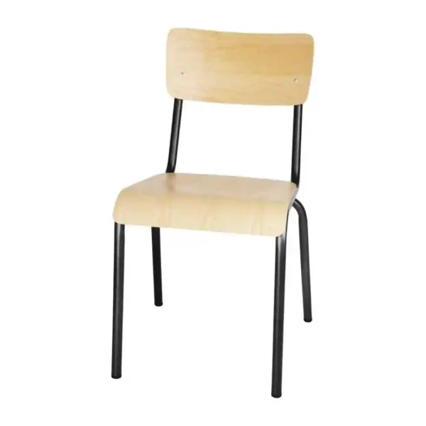 Bolero Cantina Side Chairs with Wooden Seat Pad and Backrest Metallic Grey (Pack of 4) - Image 1