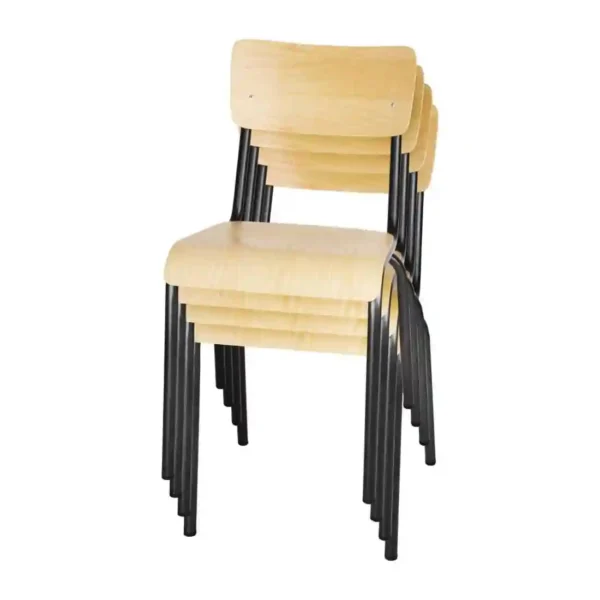 Bolero Cantina Side Chairs with Wooden Seat Pad and Backrest Metallic Grey (Pack of 4) - Image 5
