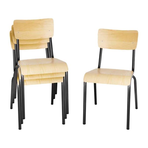 Bolero Cantina Side Chairs with Wooden Seat Pad and Backrest Metallic Grey (Pack of 4) - Image 6