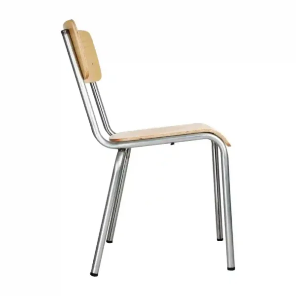 Bolero Cantina Side Chairs with Wooden Seat Pad and Backrest Galvanised (Pack of 4) - Image 2