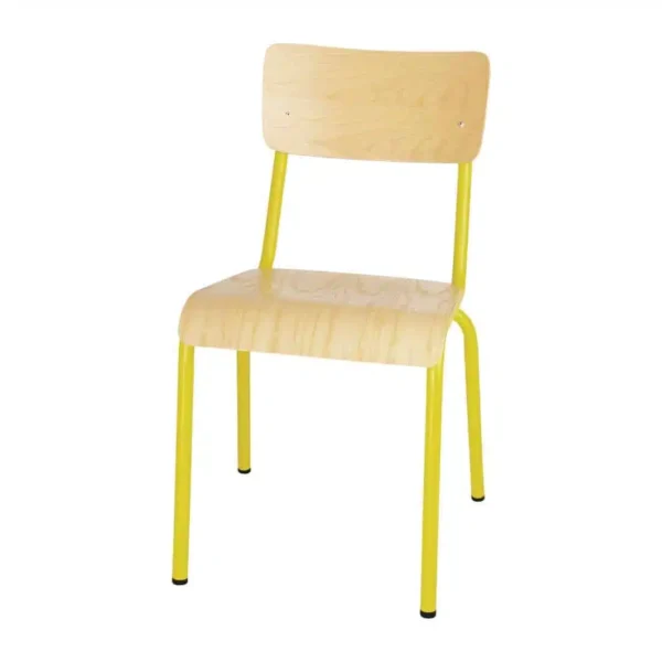 Bolero Cantina Side Chairs with Wooden Seat Pad and Backrest Yellow (Pack of 4) - Image 1