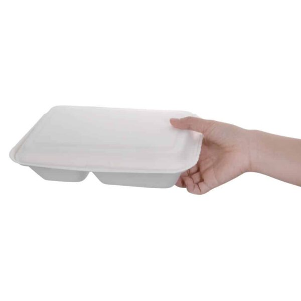 Fiesta Compostable Bagasse Hinged 2-Compartment Food Containers 253mm (Pack of 200) - Image 4
