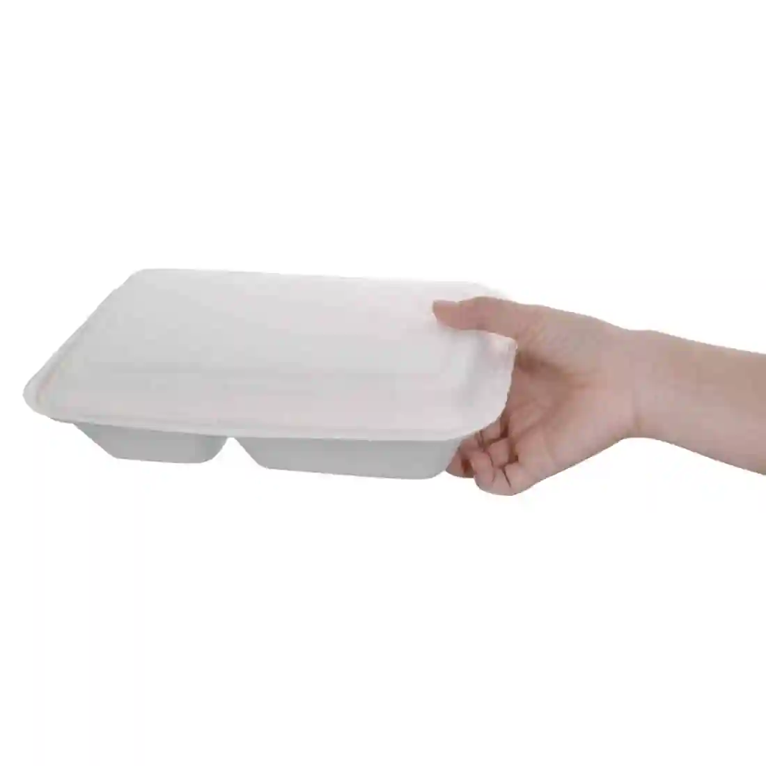Fiesta Compostable Bagasse Hinged 2-Compartment Food Containers 253mm (Pack of 200) - Image 4