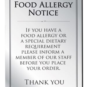 Food Allergy Notice Bar Sign  - Silver