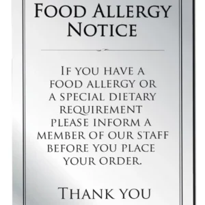 Food Allergy Notice Bar Sign  - Silver