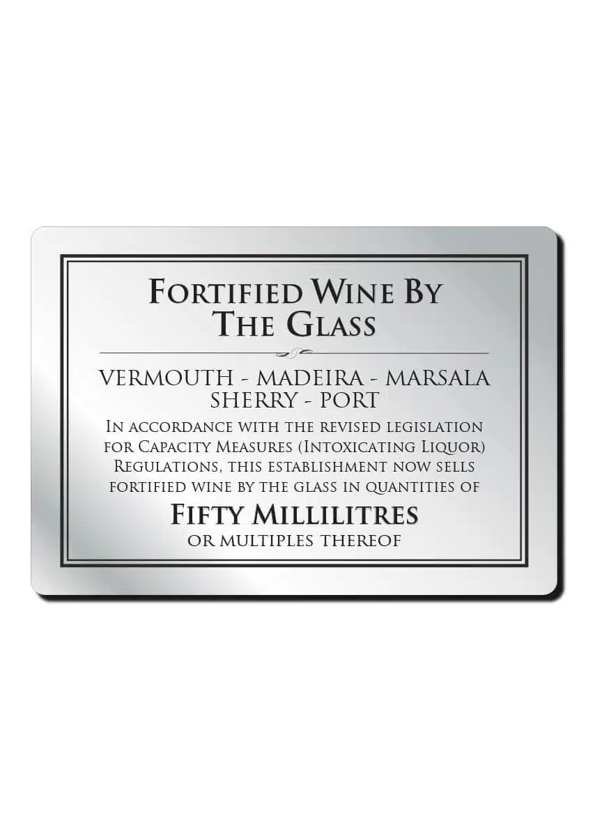 Fortified Wine by the glass 50ml Bar Sign - Silver