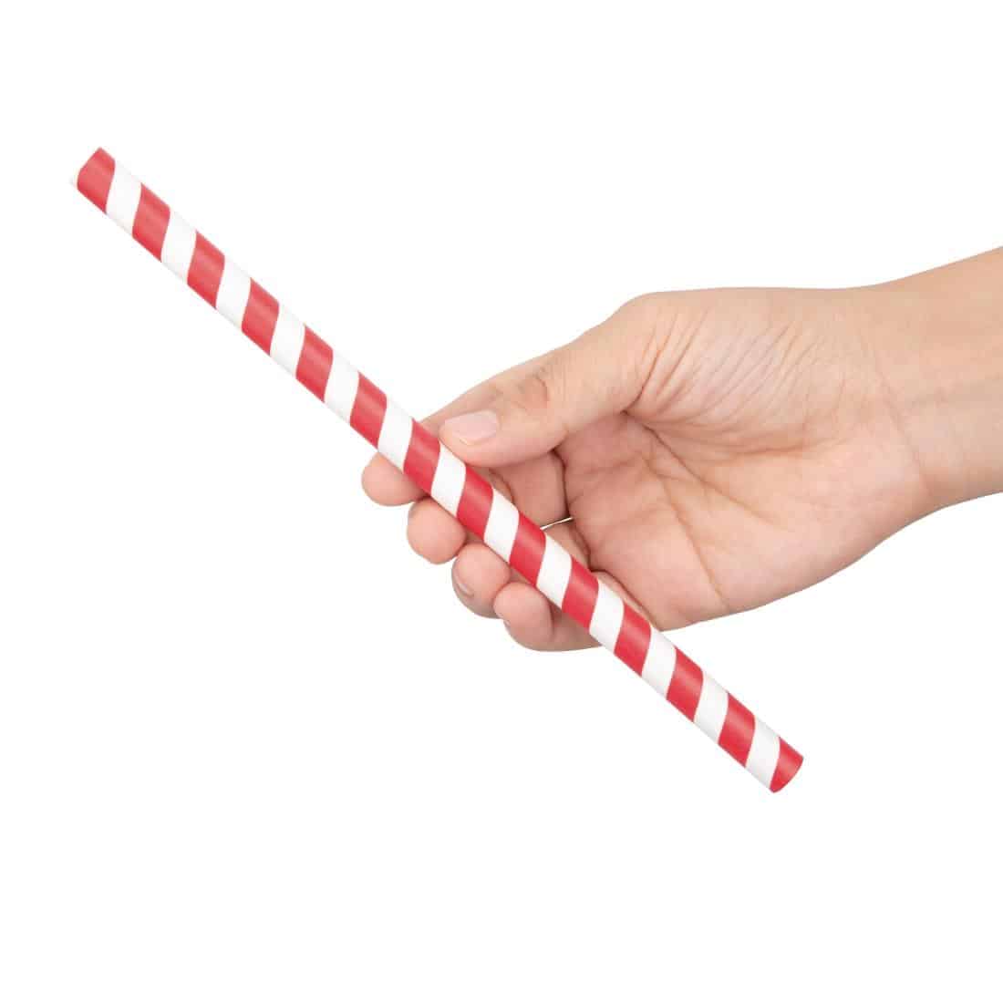 Fiesta Compostable Individually Wrapped Paper Smoothie Straws Red Stripes (Pack of 250) - Image 3
