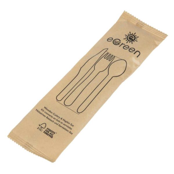 eGreen Individually Kraft Wrapped 4-in-1 Wooden Cutlery Set (Pack of 250) - Image 2