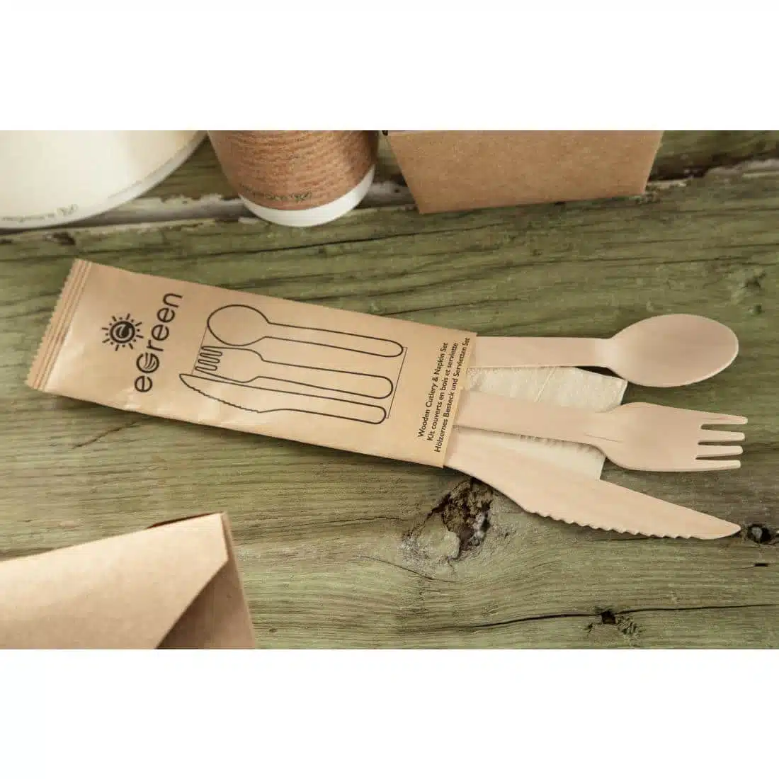 eGreen Individually Kraft Wrapped 4-in-1 Wooden Cutlery Set (Pack of 250) - Image 5