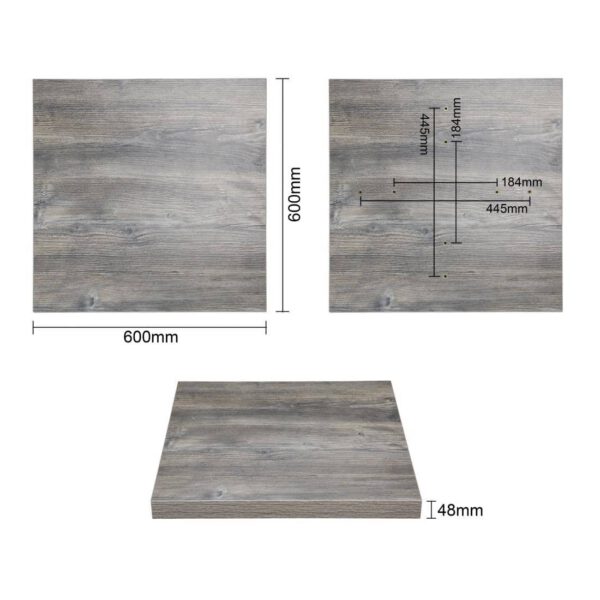 Bolero Pre-Drilled Square Melamine Table Top Ash Grey 600mm - Image 6