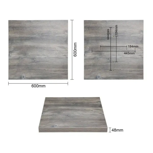 Bolero Pre-Drilled Square Melamine Table Top Ash Grey 600mm - Image 6