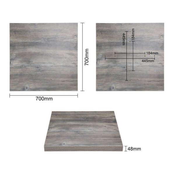 Bolero Pre-Drilled Square Melamine Table Top Ash Grey 700mm - Image 5