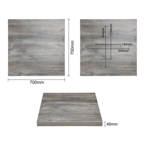 Bolero Pre-Drilled Square Melamine Table Top Ash Grey 700mm - Image 5