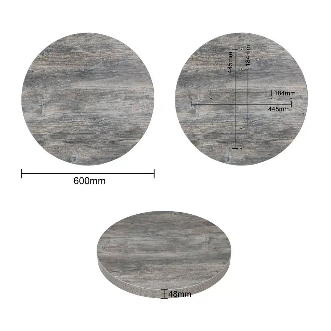 Bolero Pre-Drilled Round Melamine Table Top Ash Grey 600mm - Image 6