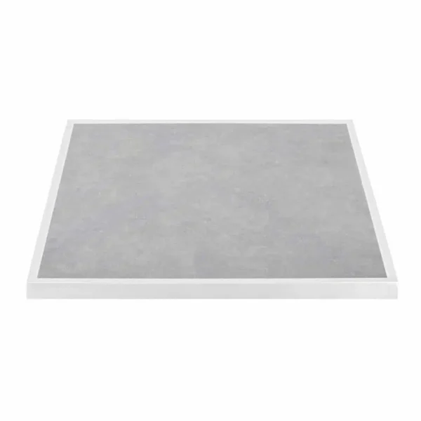 Bolero Light Grey Stone Effect Outdoor Tempered Glass Table Top White Trim 700mm - Image 1