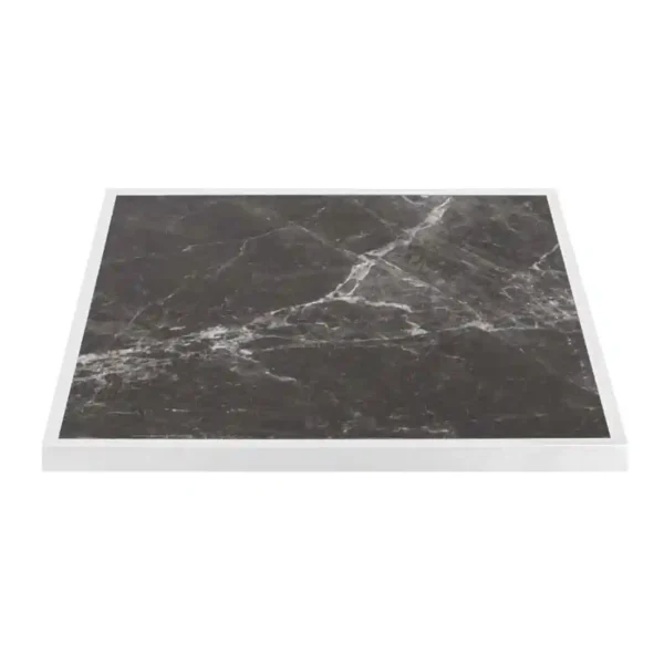Bolero Dark Granite Effect Outdoor Tempered Glass Table Top White Trim 700mm - Image 1