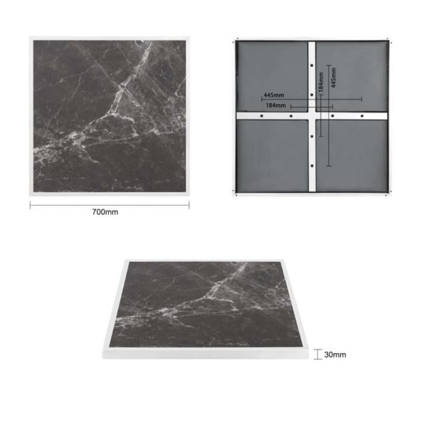 Bolero Dark Granite Effect Outdoor Tempered Glass Table Top White Trim 700mm - Image 6