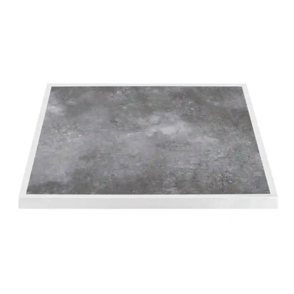 Bolero Dark Stone Effect Outdoor Tempered Glass Table Top White Trim - 700mm - Image 1