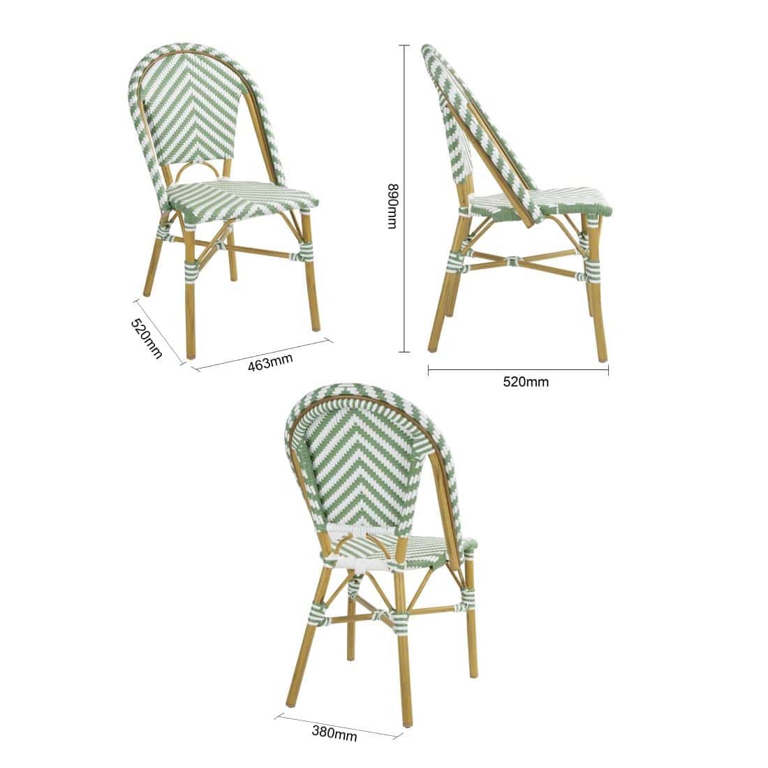 Bolero Parisian Style Rattan Side Chair Light Green (Pack of 2) - Image 8