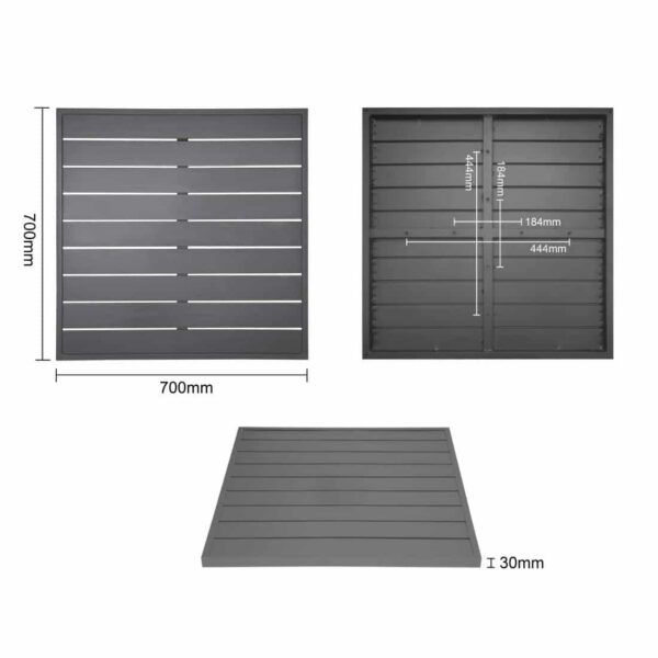 Bolero Aluminium Square Table Top Dark Grey 700mm - Image 5