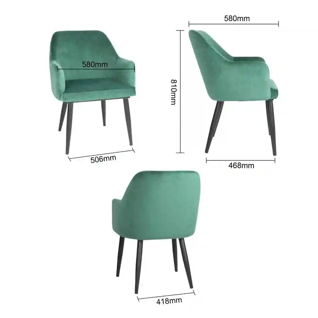 Bolero Lia Velvet Effect Chairs Dark Green (Set of 2) - Image 7
