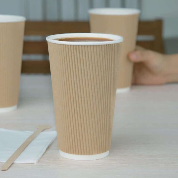 Fiesta Recyclable Coffee Cups Ripple Wall Kraft 455ml / 16oz (Pack of 500) - Image 4