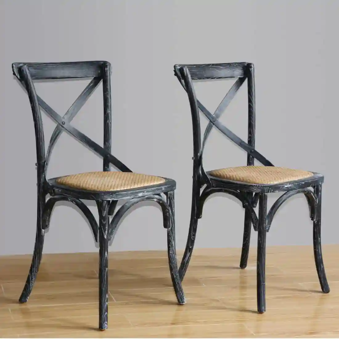 Bolero Wooden Dining Chair with Cross Backrest Black Wash Finish (Box 2) - Image 3