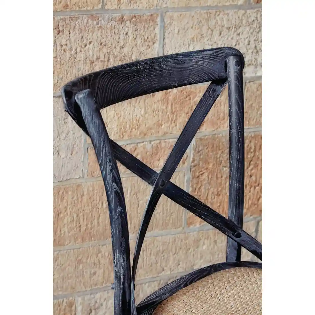 Bolero Wooden Dining Chair with Cross Backrest Black Wash Finish (Box 2) - Image 9