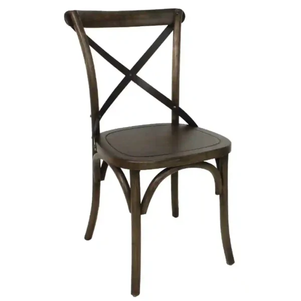 Bolero Wooden Dining Chair with Metal Cross Backrest Walnut Finish (Pack of 2) - Image 1