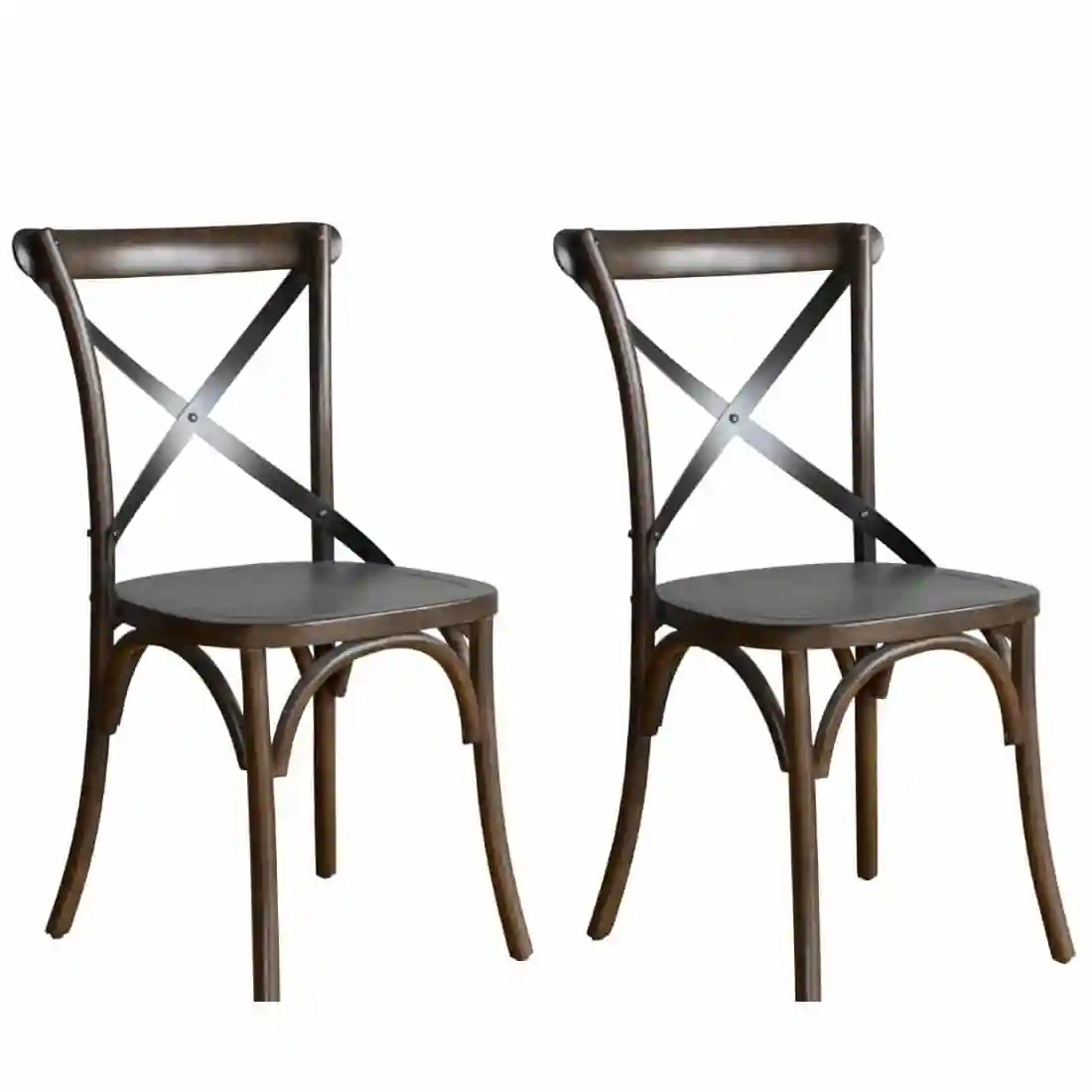 Bolero Wooden Dining Chair with Metal Cross Backrest Walnut Finish (Pack of 2) - Image 9