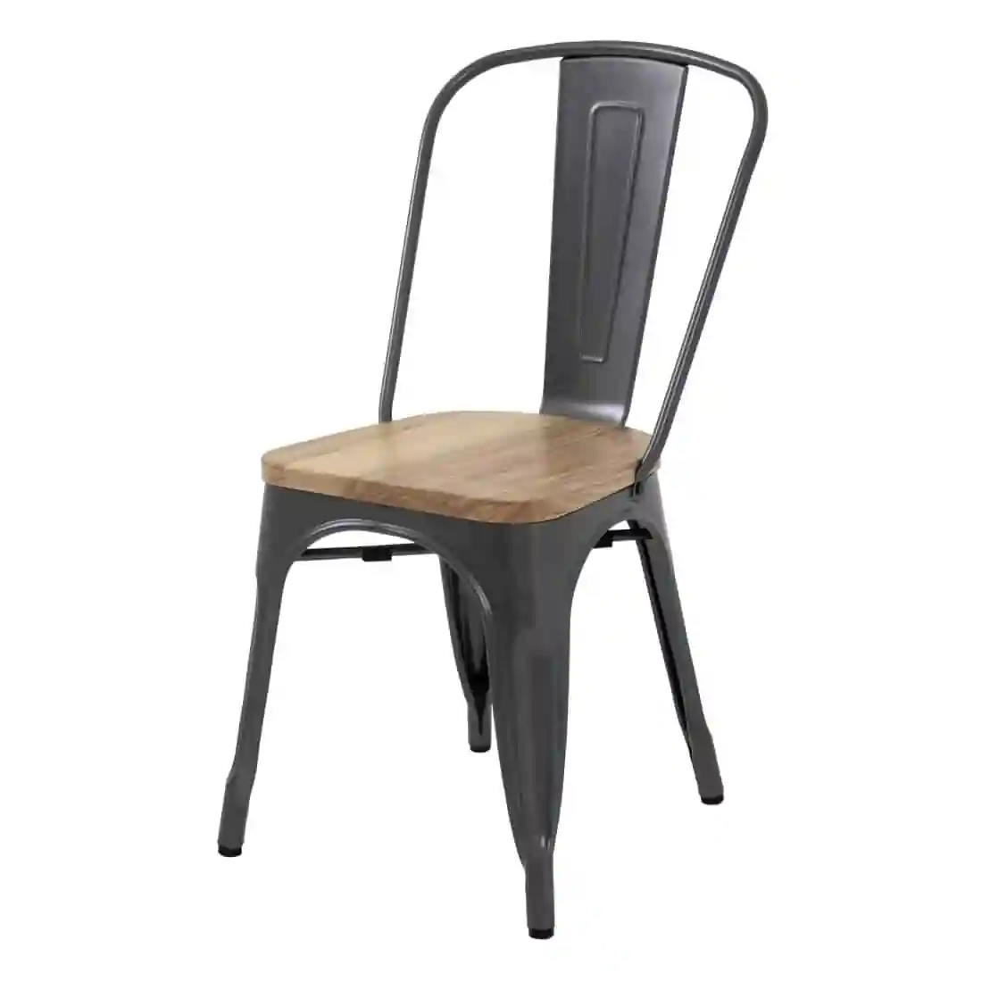 Bolero Bistro Side Chairs with Wooden Seat Pad Gun Metal (Pack of 4) - Image 2