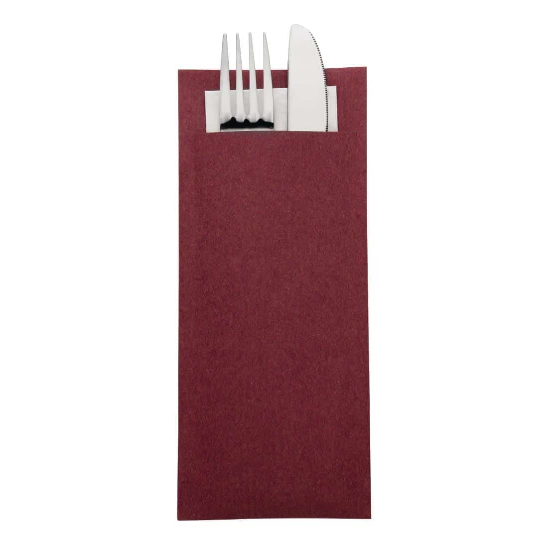 Europochette Burgundy Cutlery Pouch with White Napkin - Image 3