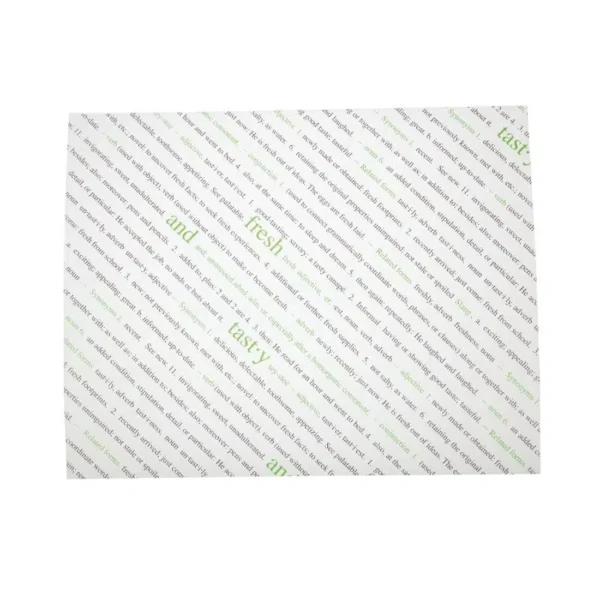 Greaseproof Paper Sheets Fresh and Tasty Print 255 x 203mm (Pack of 500) - Image 1