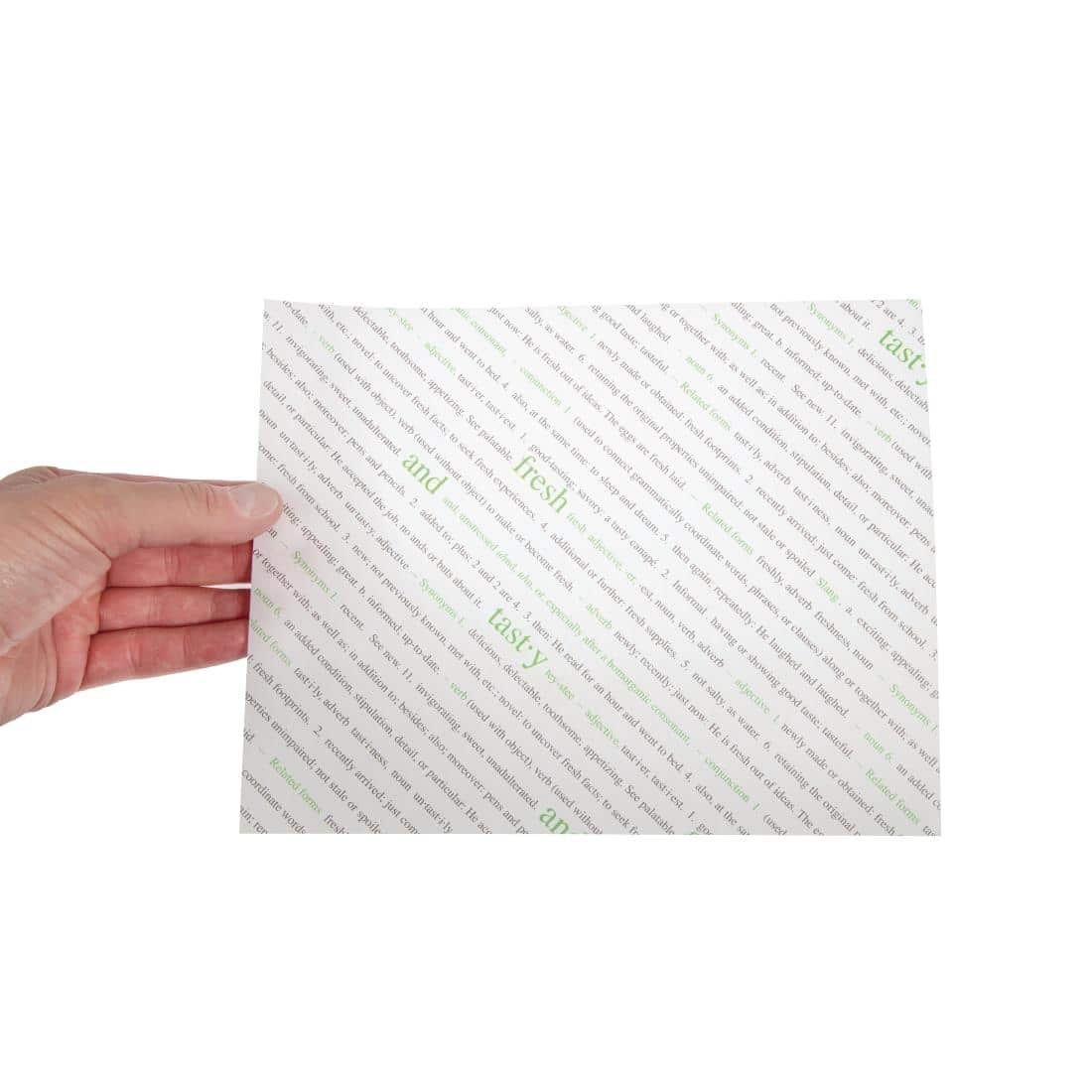 Greaseproof Paper Sheets Fresh and Tasty Print 255 x 203mm (Pack of 500) - Image 3