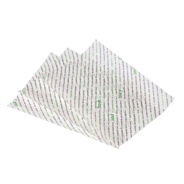 Greaseproof Paper Sheets Fresh and Tasty Print 255 x 203mm (Pack of 500) - Image 4