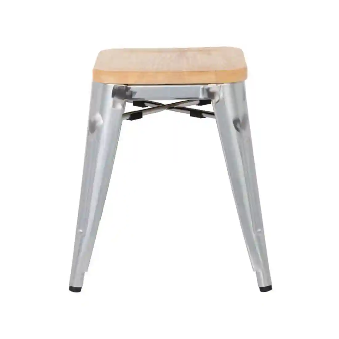 Bolero Bistro Low Stools with Wooden Seat Pad Galvanised Steel (Pack of 4) - Image 2
