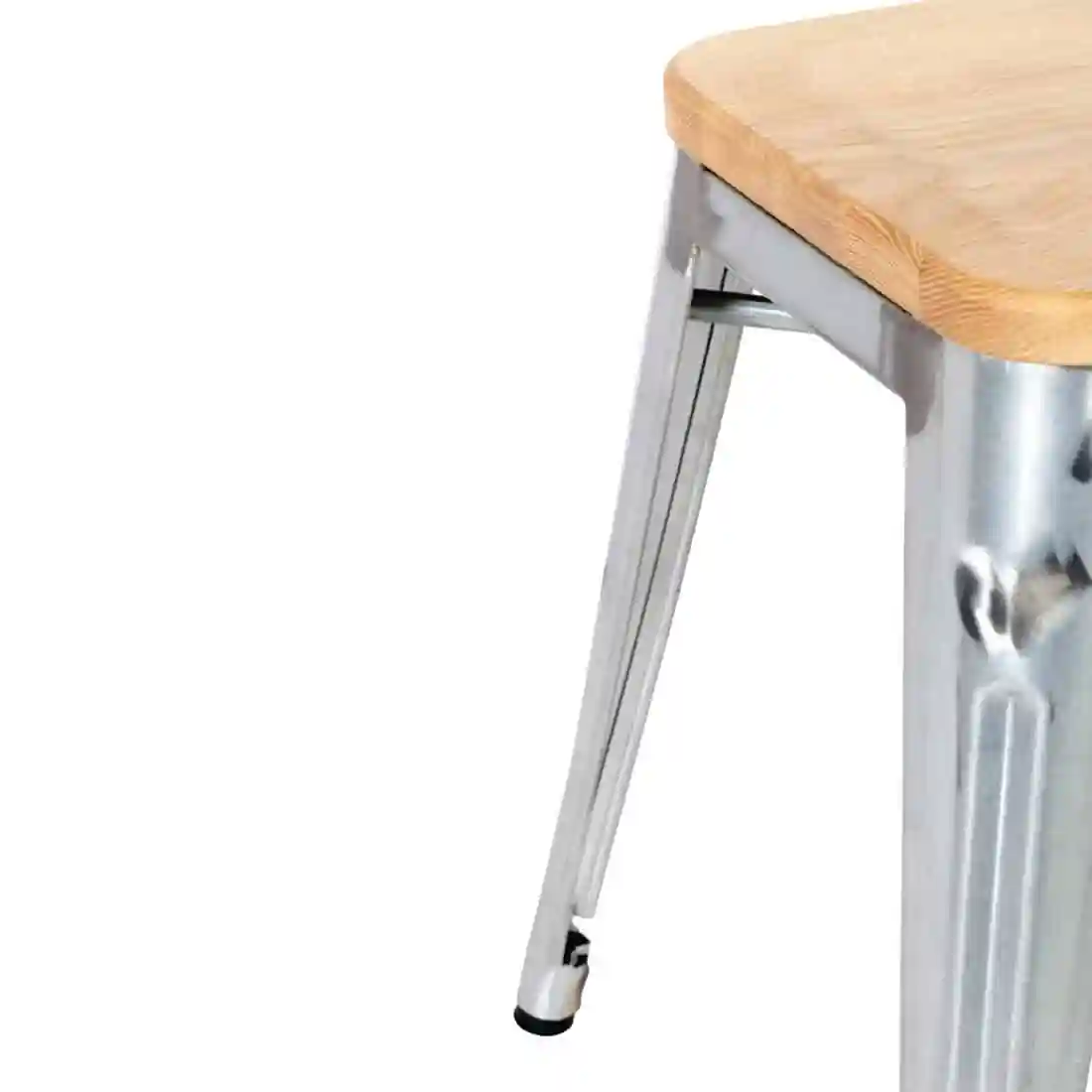 Bolero Bistro Low Stools with Wooden Seat Pad Galvanised Steel (Pack of 4) - Image 3