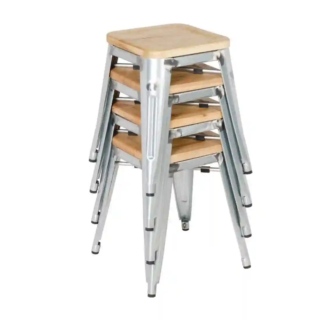 Bolero Bistro Low Stools with Wooden Seat Pad Galvanised Steel (Pack of 4) - Image 4