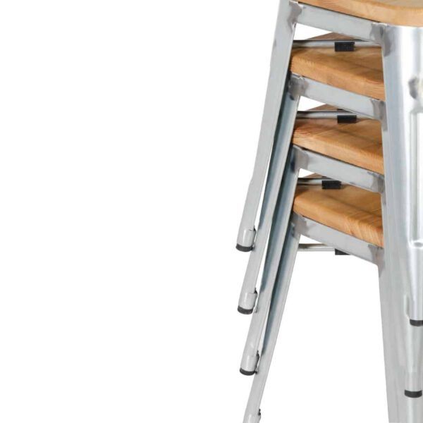 Bolero Bistro Low Stools with Wooden Seat Pad Galvanised Steel (Pack of 4) - Image 5