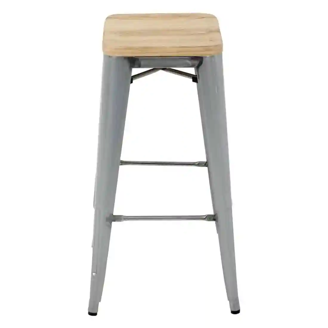 Bolero Bistro High Stools with Wooden Seat Pad Galvanised Steel (Pack of 4) - Image 2