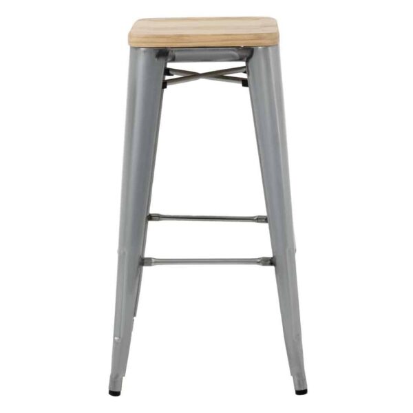 Bolero Bistro High Stools with Wooden Seat Pad Galvanised Steel (Pack of 4) - Image 3