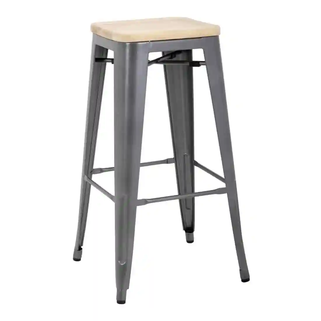 Bolero Bistro High Stools with Wooden Seat Pad Gun Metal (Pack of 4) - Image 2